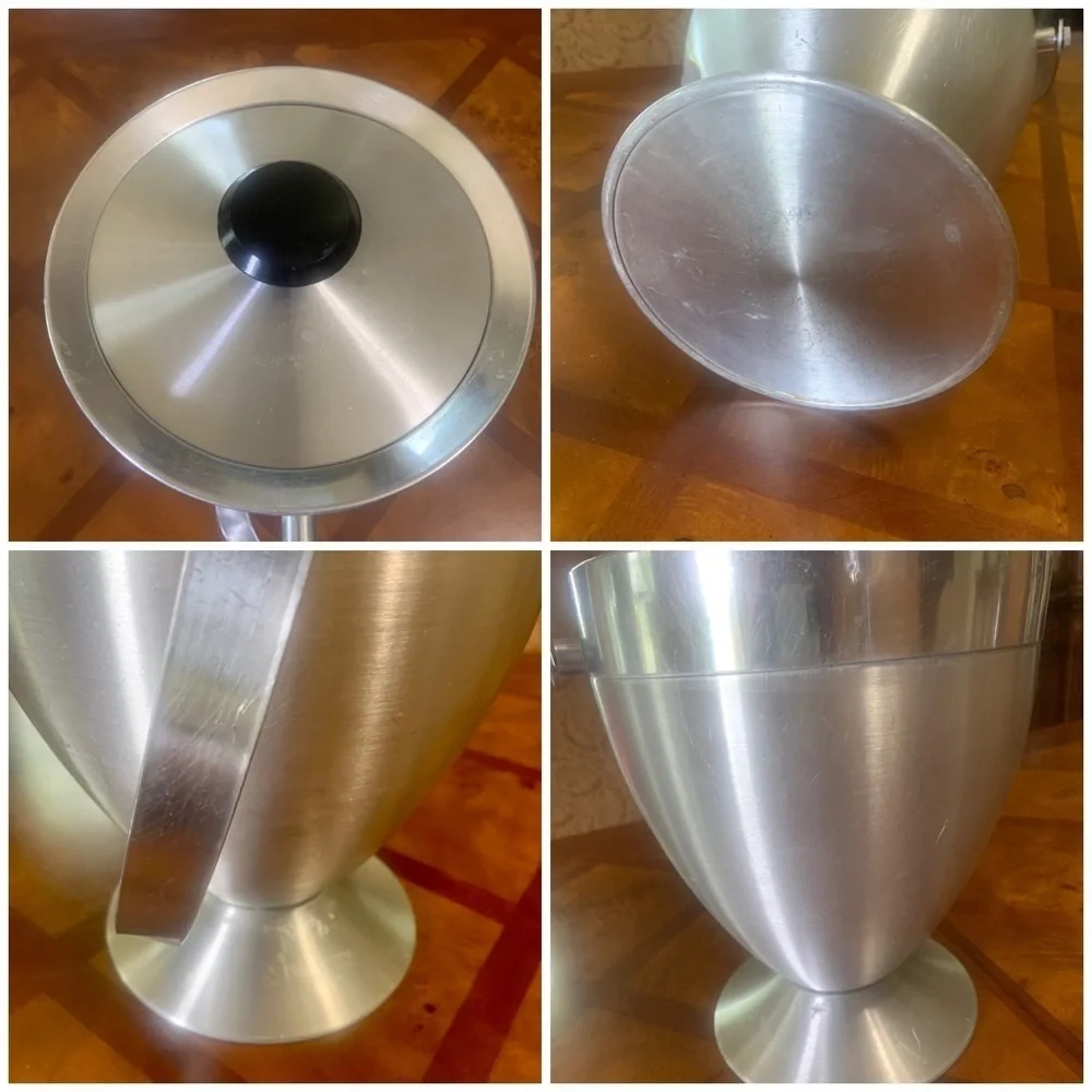 Vintage Mid Century Modern Brushed Stainless Steel Ice Bucket & Strainer